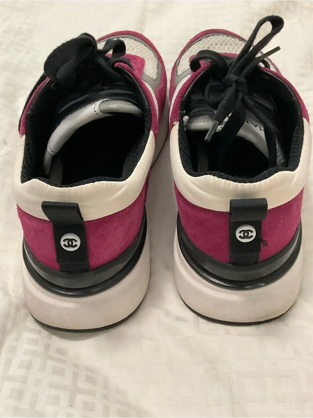CHANEL Women's fuchsia and White Mesh Runner Sneakers 38